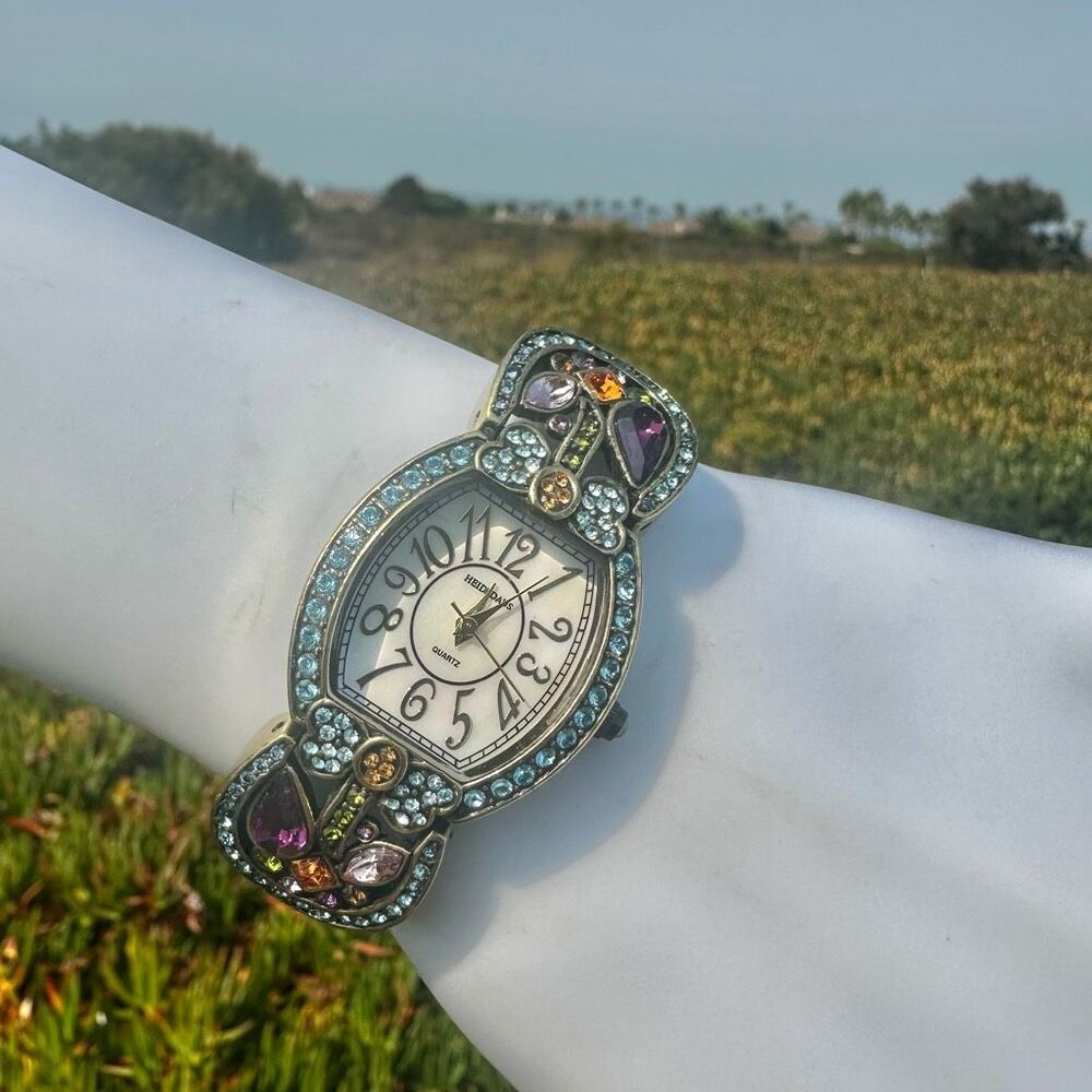 Heidi Daus Pastel Crystal Watch with Aqua Leather Strap